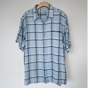 Light Blue Plaid Linen Short Sleeve Button Up Mens Shirt / Sz XXL Ron Chereskin